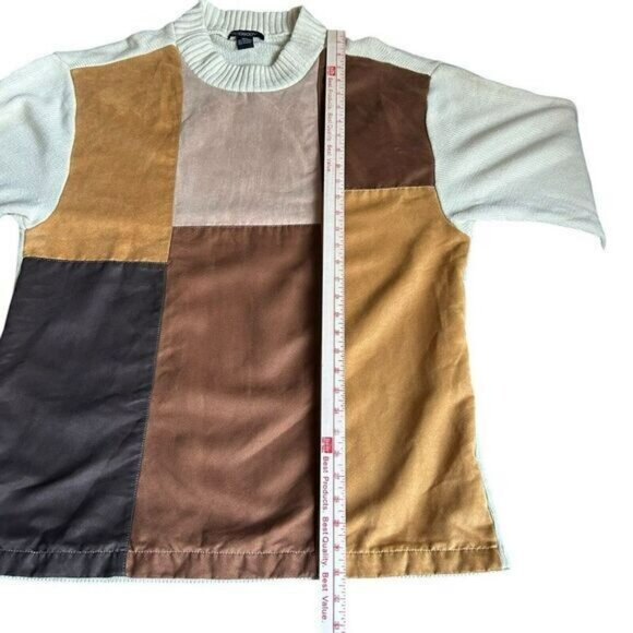 Godbody Sweater Mens X-Large Suede Patchwork Knit Baggy Pullover Y2K Street Wear - Picture 5 of 8